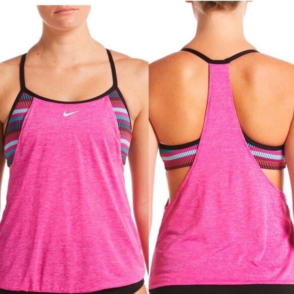 NWT Nike Texture Stripe Layered Tankini Top & Essential Full Bikini Bottom Small - Picture 13 of 16